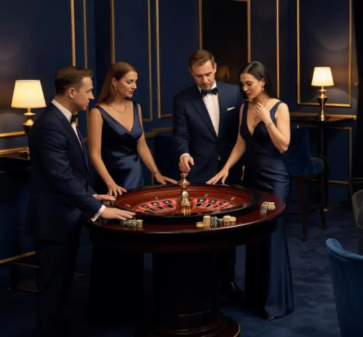 Grupa osób podczas wieczornego wydarzenia integracyjnego w eleganckiej przestrzeni